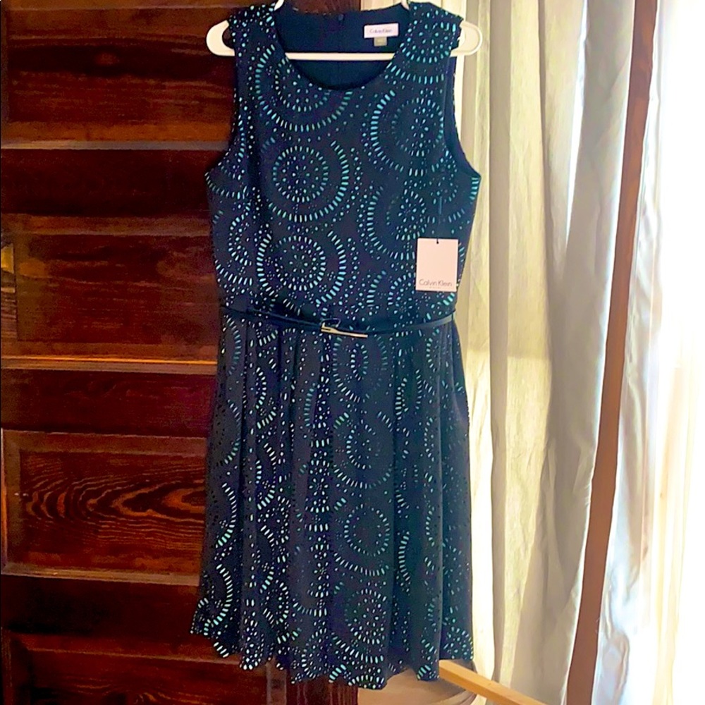Calvin Klein Laser cut lace Robin’s egg blue dress - Picture 2 of 11